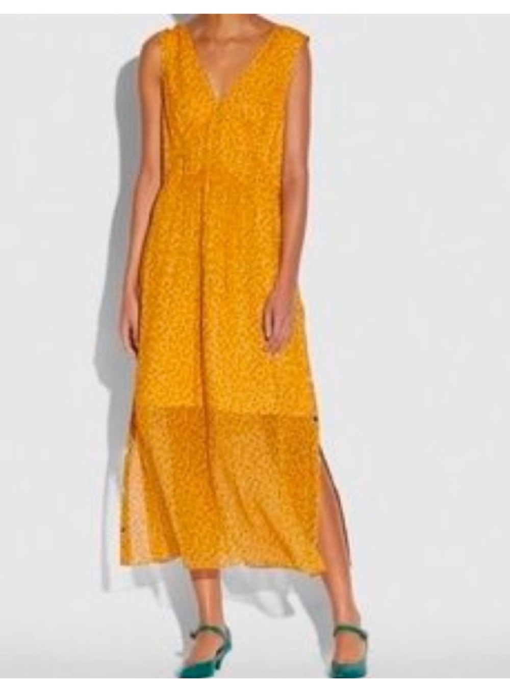 Coach Sunny Yellow 2-Layer Sheer Silk Maxi Dress -size 6